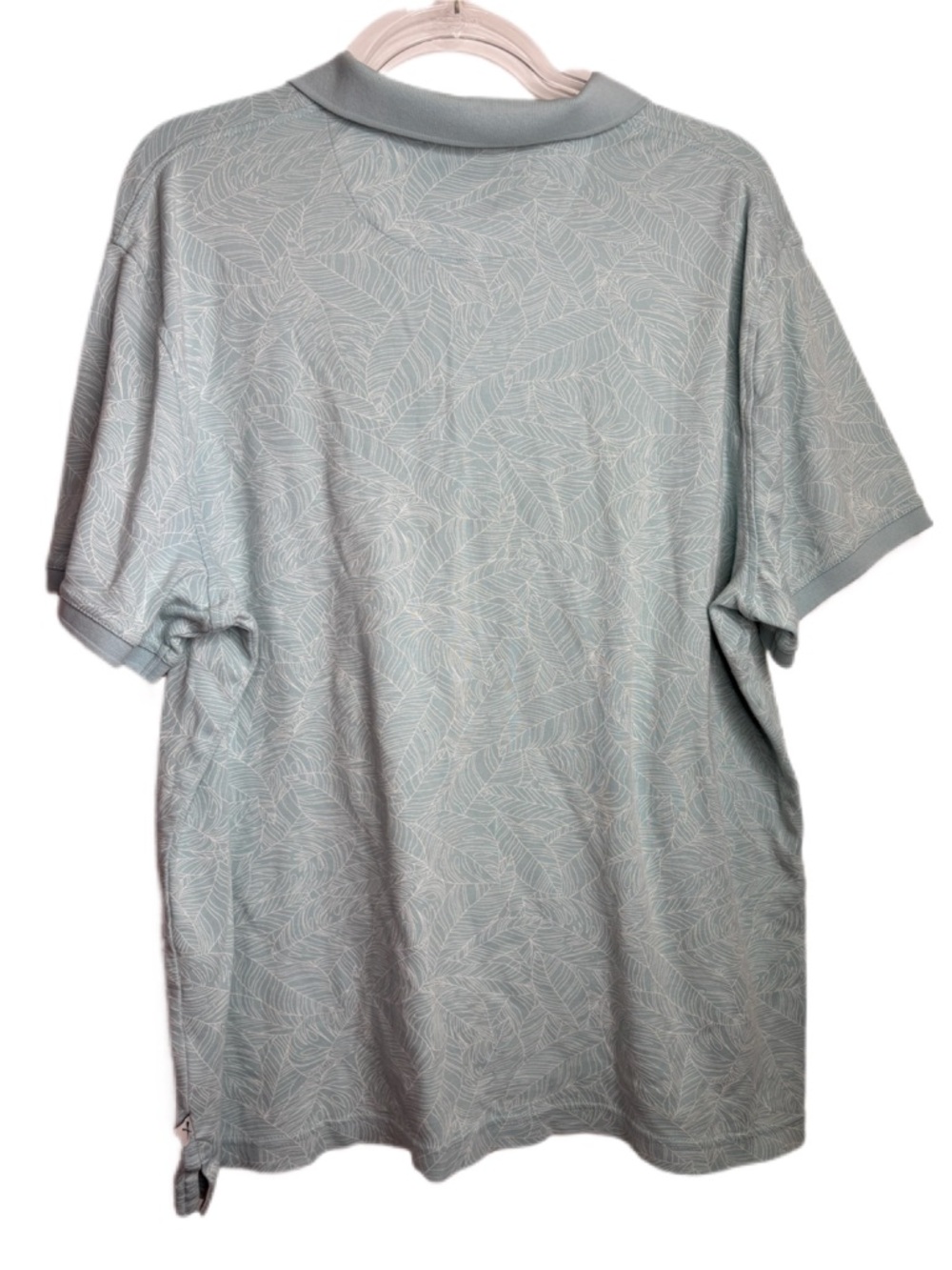 Light Blue Green Leaf-Print Cotton Polo Shirt XL - Picture 4 of 6